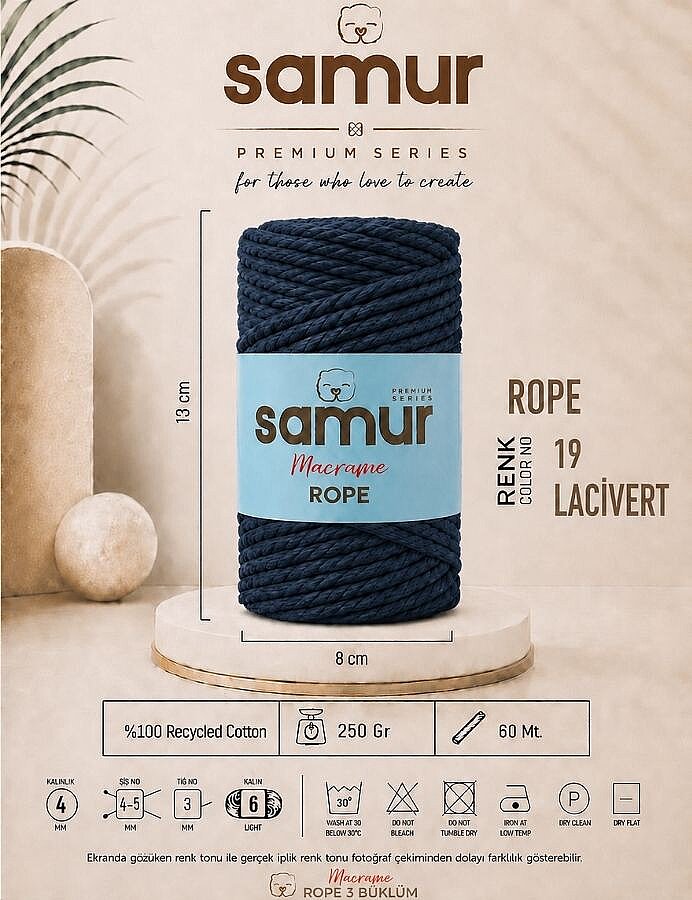 SAMUR,ROPE 3 BÜKÜM MAKROME 19 LACİVERT - SAMUR