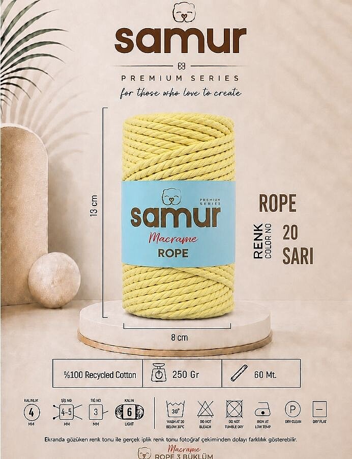SAMUR,ROPE 3 BÜKÜM MAKROME 20 SARI - SAMUR