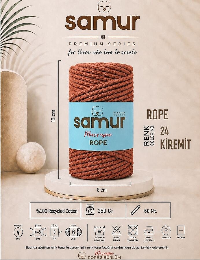 SAMUR,ROPE 3 BÜKÜM MAKROME 24 KİREMİT - 1