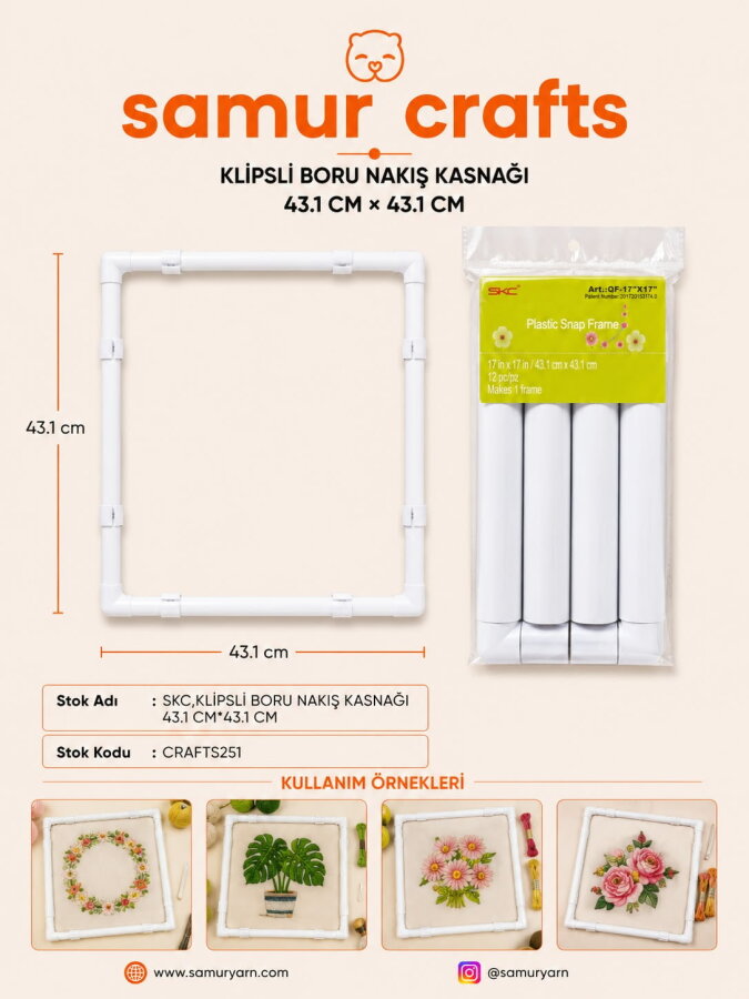 SKC,KLİPSLİ BORU NAKIŞ KASNAĞI 43.1 CM*43.1 CM - 