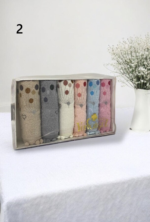 YONCAGÜL,30X50 NAKIŞLI PONPONLU HAVLU (6PARÇA) - 2