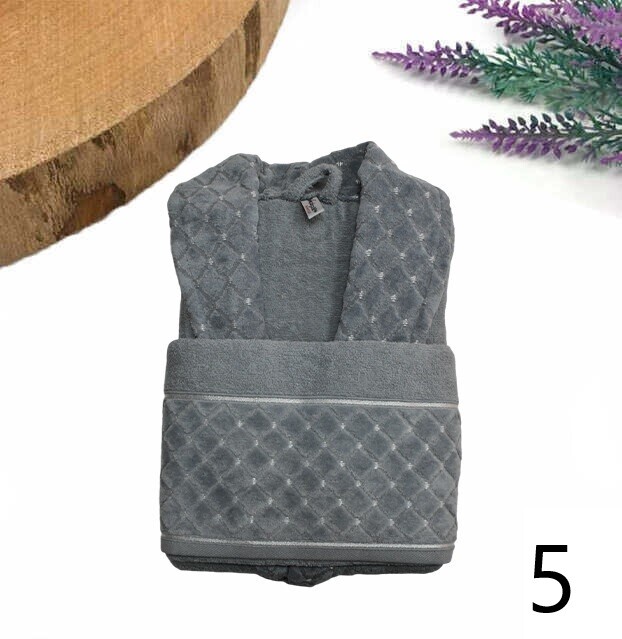 YONCAGÜL,KISMİ KADİFELİ BORNOZ SET (2 PARÇA) - 5